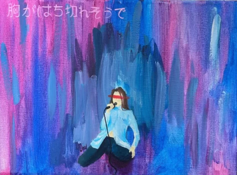 Mitski Performing, done with acrylic paint on canvas by Macy Doll
